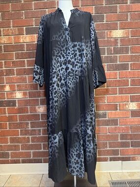 Italy Moda Black Leopard Pattern Free Size Maxi Dress